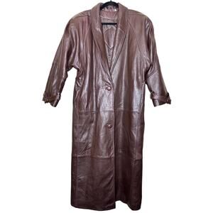 Vintage Preston & York Lamb Skin Leather Trench Coat Burgundy Brown Size Medium